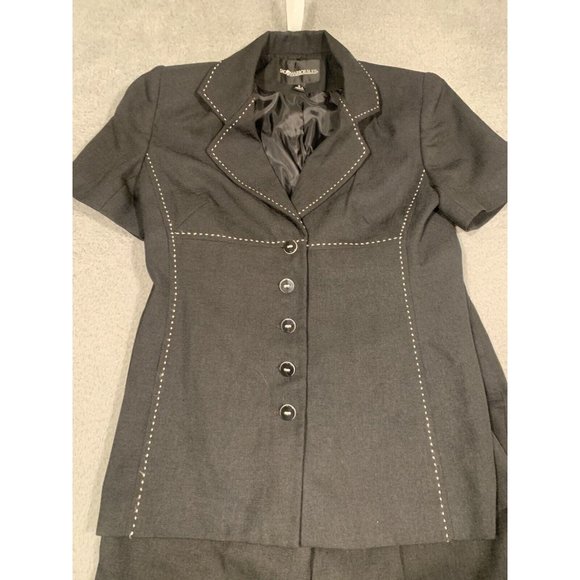 Vintage Sag Harbor Pants Suit Black Short Sleeves Lined Elastic Size 8 Polyester - Picture 2 of 16